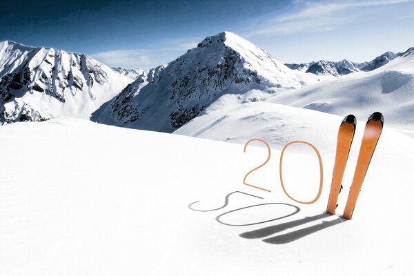 2011 новый год год кролика год кошки лыжи горы снег цифры